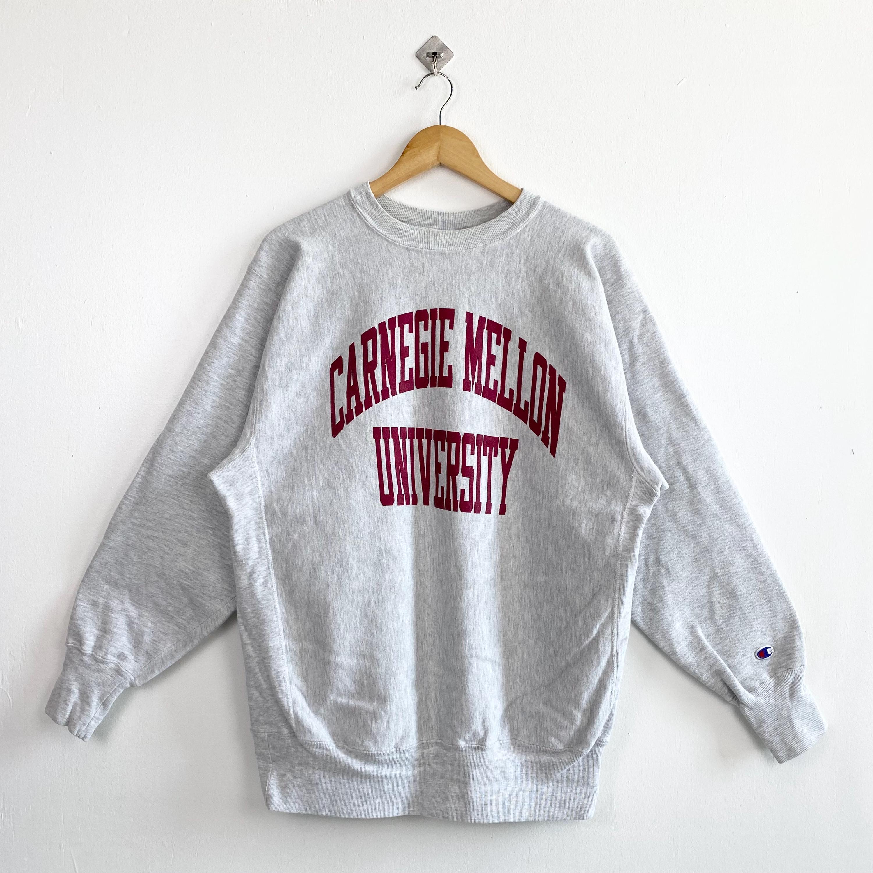 Vintage 90s CMU Tartans Crewneck Sweatshirt - Carnegie Mellon University - NCAA - Print Logo - Grey Color - Men's XXL