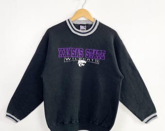 Vintage K-State Wildcats sweatshirt met ronde hals - Kansas State University - NCAA - geborduurd logo - zwarte kleur - heren M