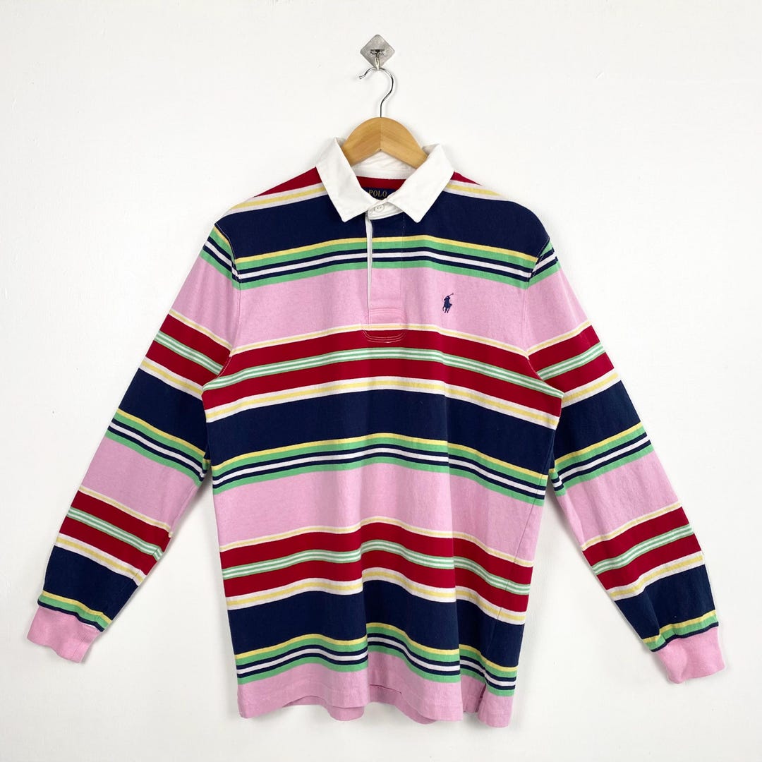 Vintage Polo Ralph Lauren Rugby Shirt - Embroidery Logo - Pink, Blue ...