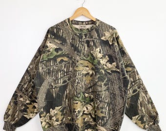 90s Mossy Oak ‘Real Tree’ Crewneck Sweatshirt Print Logo Brown Color Men’s XXL