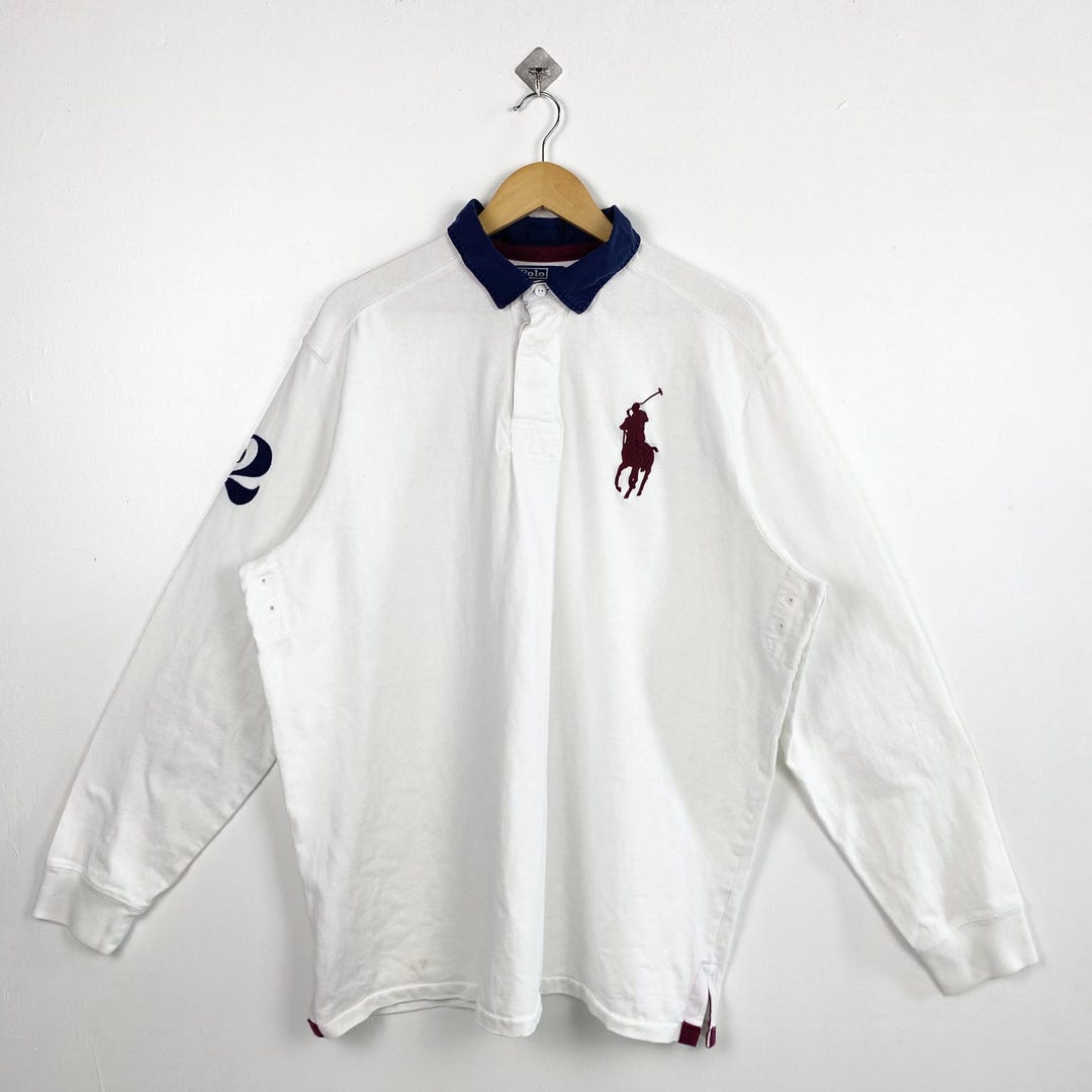 Vintage 90s Polo Ralph Lauren Rugby Shirt - Embroidery Logo - White ...