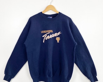 Vintage 90s Texas Longhorns Crewneck Sweatshirt - University of Texas at Austin - NCAA - Embroidery Logo - Blue Color - Men’s L