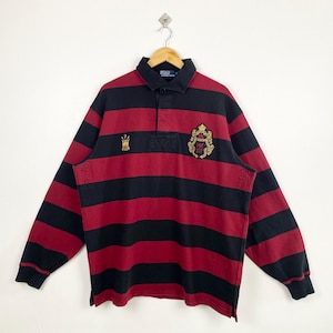 90s RUGBY Ralph Laurenラガーシャツ ボーダー L Vintage 90s Polo Ralph Lauren Rugby Shirt - Embroidery Logo - Red