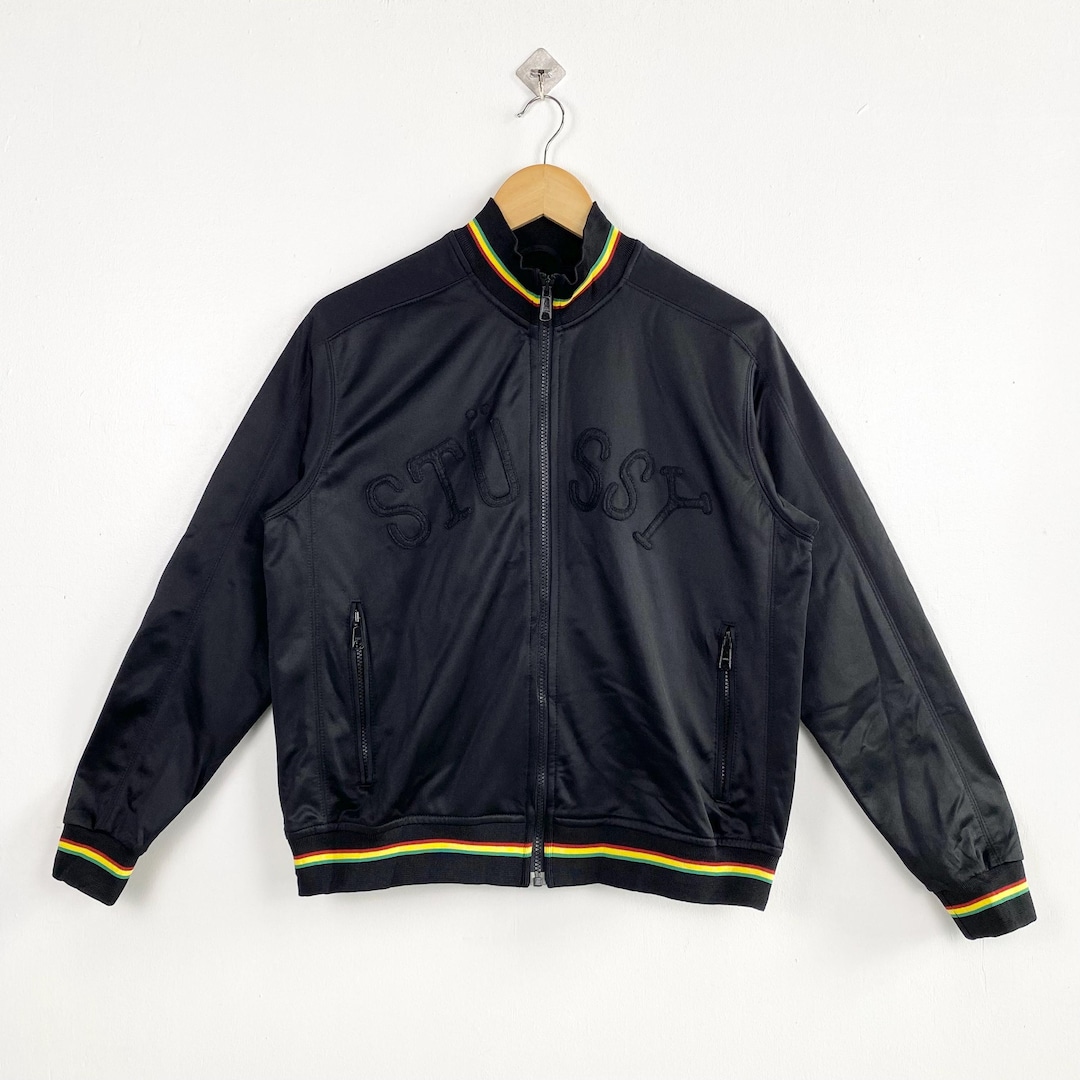 トップス old stussy track jacket made in USA Vintage Stussy Track Jacket - Stussy Gear - Patch Logo - Black
