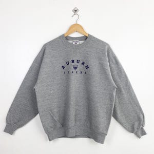 Sudadera vintage de cuello redondo de los Tigers de la Universidad de Auburn de la NCAA con logotipo estampado, color gris, para hombre, talla L