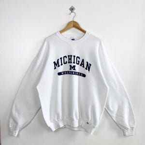 Vintage 90s Michigan Wolverines Crewneck Sweatshirt - NCAA - Print Logo - White Color - Men’s XL