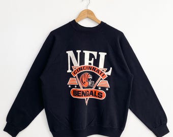 Vintage Cincinnati Bengals-sweatshirt met ronde hals uit de jaren 90 - NFL - logoprint - zwarte kleur - L . Herenshirt