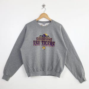 Sudadera vintage de cuello redondo con el logo de los Tigers de la Universidad Estatal de Luisiana de la NCAA, color gris, para hombre, talla L