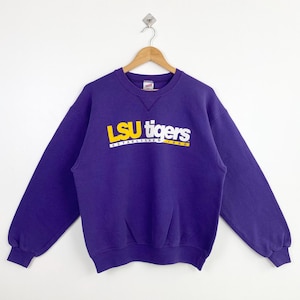 Sudadera de cuello redondo con el logotipo estampado de los Tigers de la Universidad Estatal de Luisiana de la NCAA de los años 90 en color morado para hombre M