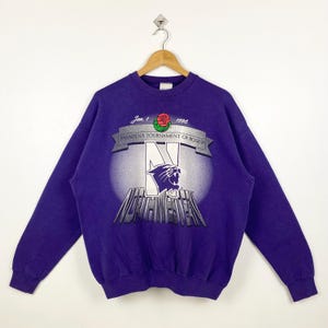 90s NCAA Northwestern University ‘Wildcats’ Crewneck Sweatshirt Print Logo Purple Color Men’s XL