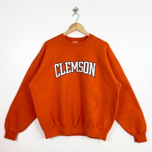 Sudadera de cuello redondo de los Tigers de la Universidad de Clemson de la NCAA de los años 90 con logotipo bordado, color naranja, talla XL para hombre