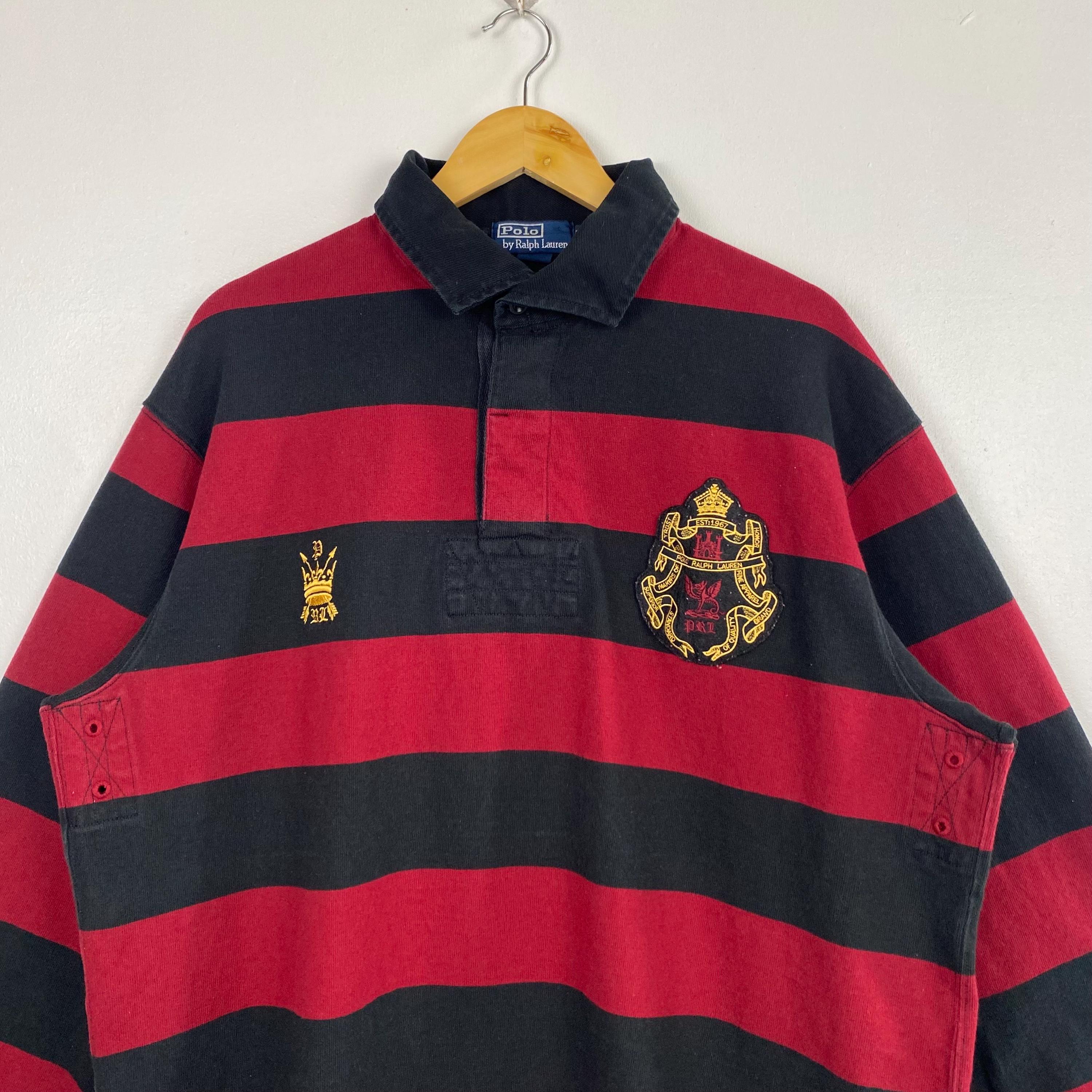 PolobyRalphLauren RugbyShirt 刺繍 90s XXL Vintage 90s Polo Ralph Lauren Rugby Shirt - Embroidery Logo - Red