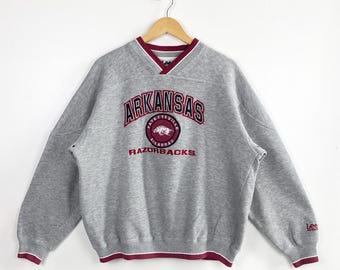 Sudadera vintage de los Arkansas Razorbacks de los 90 - Universidad de Arkansas - NCAA - Logotipo bordado - Color gris - Talla L de hombre