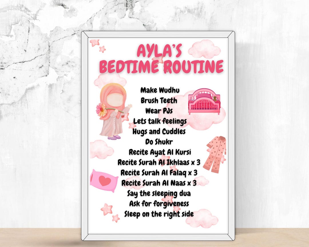 Girls Bedtime Routine Wall Art, Kids Nighttime Routine Chart, Toddler ...
