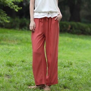 Pantalones holgados de lino y algodón con cintura elástica, largos de lino, suaves, informales, holgados, estilo bohemio, de pierna ancha, personalizados, de talla grande, R44