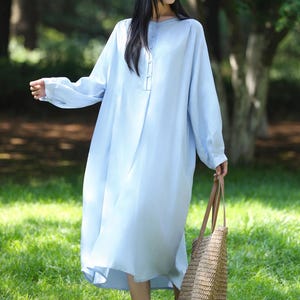 Robe longue en lin faite main : robe tunique chemise oversize à manches longues F768