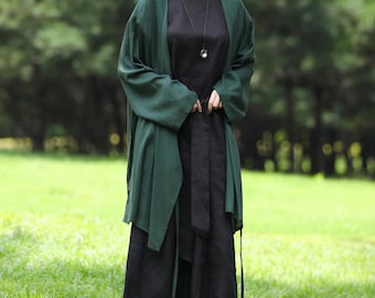 Loose Casual Blouse Chinese-style Cotton Linen Blouse Flowy Side Tie Linen Shirt Oriental Style Long Sleeve Jacket Kimono Wrap Top F770