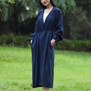 Oversize Linen Coat Cotton Linen Blazer Dress with Pockets Long Sleeve Linen Blazer Midi Loose Linen Cardigan Plus Size Linen Jacket F781
