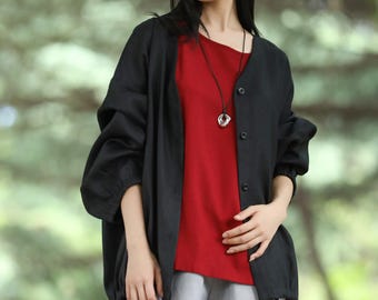 Oversize Linen Blouse Button Up Shirt Long Sleeve Linen Top Maternity Linen Coat  Loose Fitting Oversize Top F637