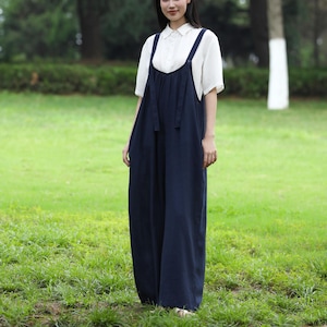 Handmade Linen Cotton Culottes Jumpsuit Women's Casual Romper Loose Linen Jumpsuit Wide Leg Romper Plus Size Sleeveless One Piece F798