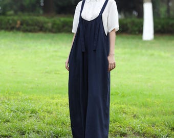Handgefertigte Leinen Baumwolle Culottes Overall Damen Casual Strampler Lockere Leinen Overall Breites Bein Romper Plus Größe Ärmellos Ein Stück F798