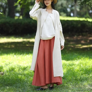 Womens Oversized Linen Fall Coat Custom Long Cardigan Jacket Long Linen Princess Coat with Pockets F635