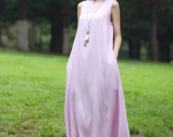 Lässiges Kleid mit Taschen Ärmellos Baumwolle Leinen Maxikleid Sommer Sommerkleid Leinen Kaftan Kleid Minimalistisches Kleid Boho Kleid N329