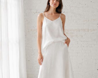 Cotton Linen V-Neck Camisole Minimal Summer Tank Top Spaghetti Strap Top Coastal Summer Outfit Sleeveless Blouse F588