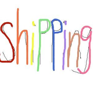 Puede incluir: Imagen dibujada a mano con la palabra « shipping » escrita en varios colores. Las letras están delineadas en negro, con cada letra rellena con un color diferente, incluyendo rojo, naranja, verde y azul.
