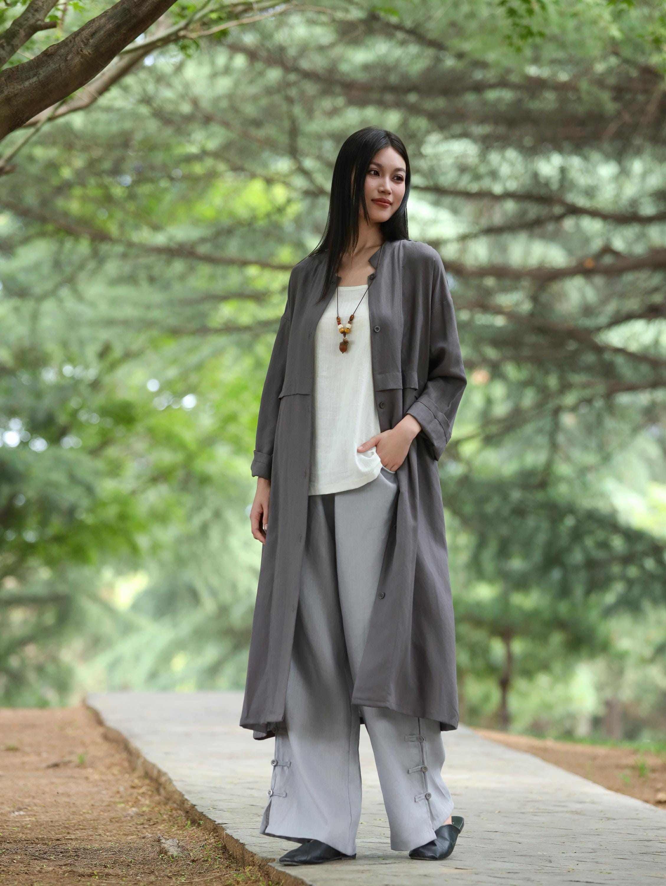 chinese dress ladies Double Breasted Trench Coat in Beige with Flower Print