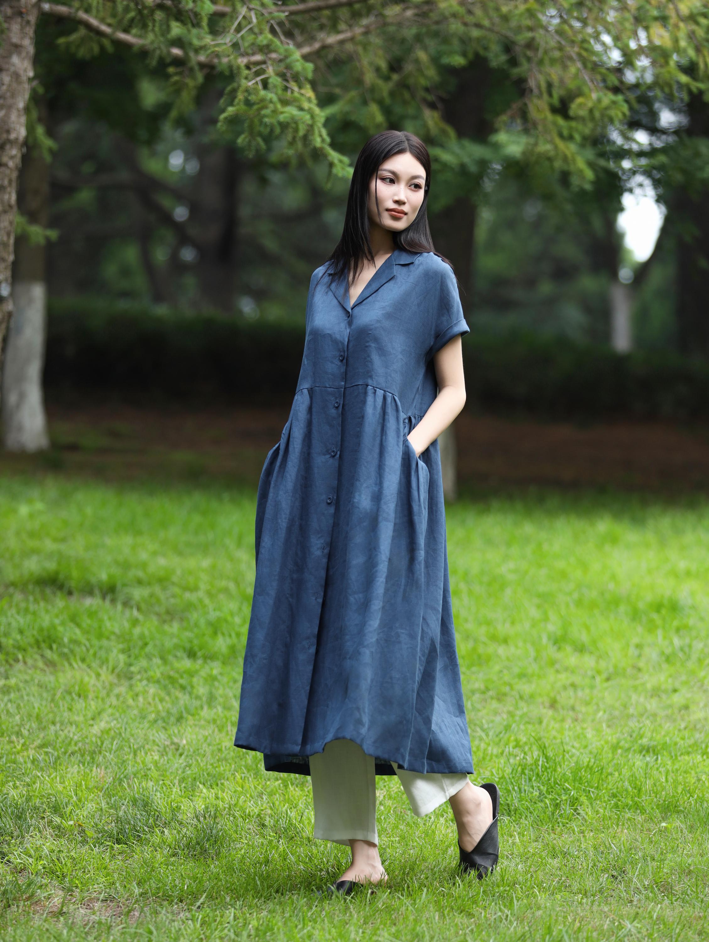 loose shirt fit dress Loose-fitting shirt dress White For Women