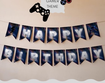 Gamer Birthday Banner: Video Game Party Pennant (Digital Download)