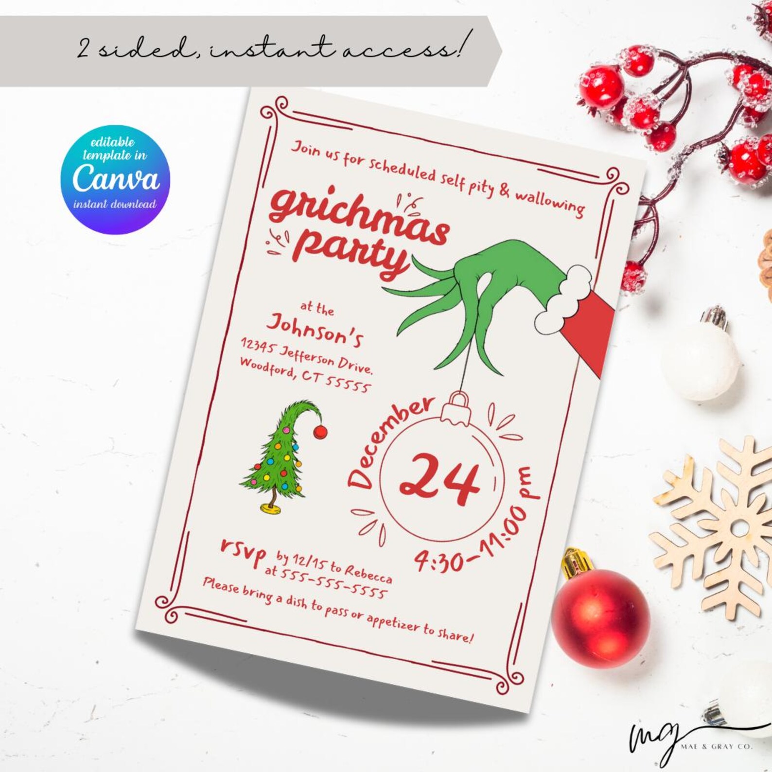Editable Grumpy Party Invitation | Funny Christmas Printable (instant ...