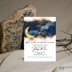 Celestial Baby Shower Invitation | Moon and Stars Editable Template | Dreamy Gender Neutral Invite