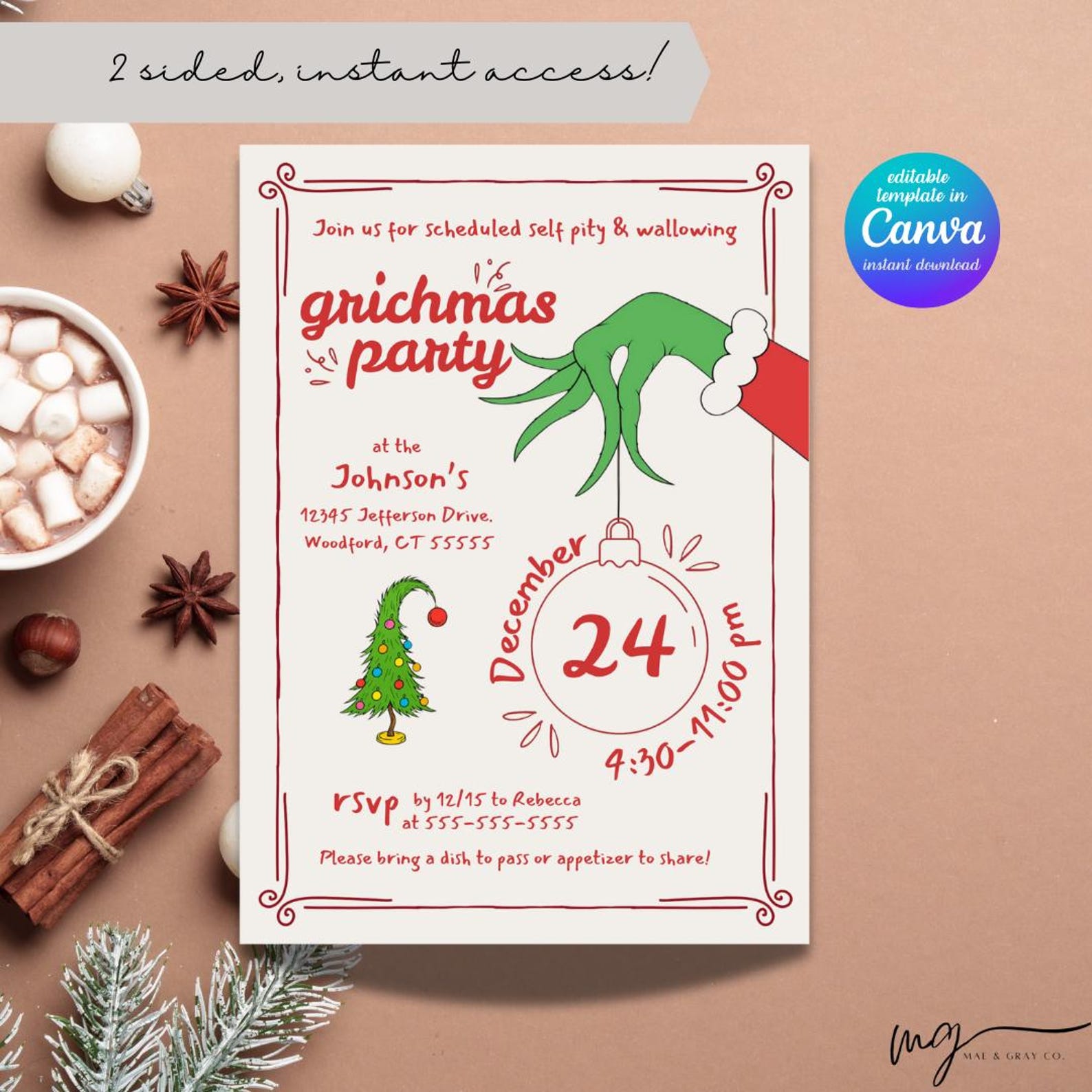 Editable Grumpy Party Invitation | Funny Christmas Printable (instant ...