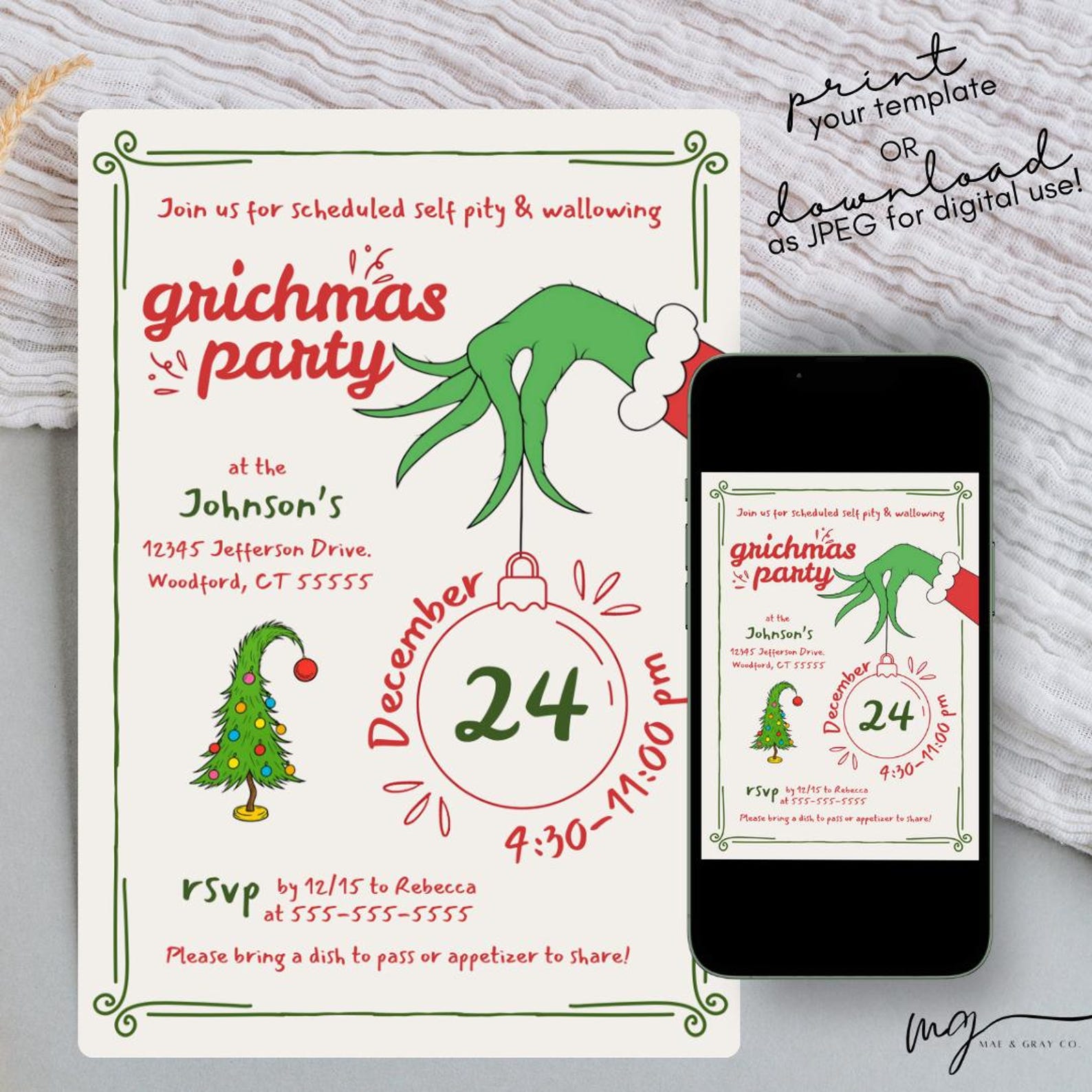 Editable Grumpy Party Invitation | Funny Christmas Invite (instant ...