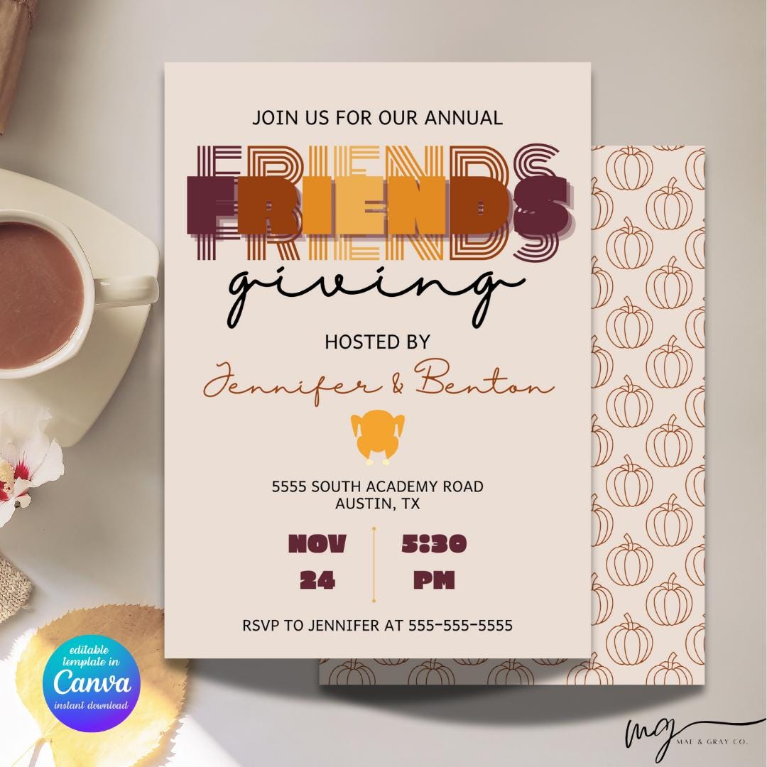 Editable Friendsgiving Invitation | Two Sided 5x7 Canva Printable ...