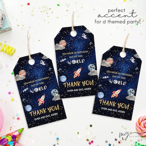 Space Birthday Thank You Tags | Editable Canva Template | Astronaut Rocket Party Favor Tags Printable