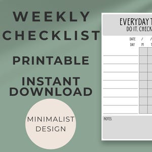 Daily Habit Tracker - Weekly ToDo&#39;s Checklist - Instant Download Printable PDF - Minimalist Daily List