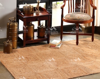 Tapis tissé à la main en jute naturel à motif spirale, décoration respectueuse de l'environnement et durable, tapis de course en jute