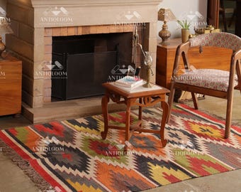 Tapis géométrique en laine et jute | Carpette moderne tissée à plat | Tapis tissé à la main gris jaune