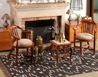 Tapis fait main noir et blanc en laine kilim jute, dhurrie indien, dimension personnalisée