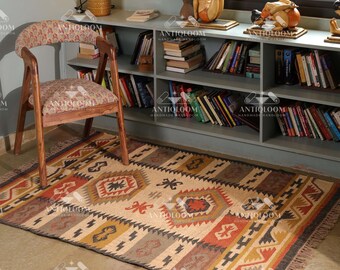 Tapis indien classique indien en laine et jute tissé à la main : tapis/de course kilim traditionnel