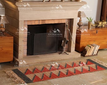 Tapis kilim fait main en laine naturelle et jute, tapis de passage tissé à la main sur mesure