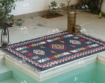 Tapis de passage multicolore tissé à la main en laine de jute, dimension personnalisée de tapis kilim fait main