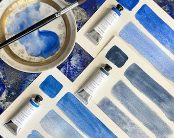 Genuine Lapis Lazuli Gouache Set, 3 Handmade Gemstone Artist Paints, Natural Blue Colours