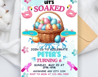Water Balloon Birthday Invitation: Summer Pool Party, Editable Canva Template (Instant Download)