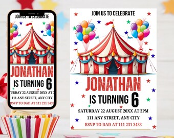 Carnival Birthday Invitation & Thank You Tags: Editable Circus Template (Digital Download)