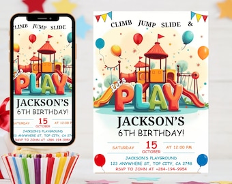 Editable Playground Birthday Invitation: Park Party Evite (Digital Download)