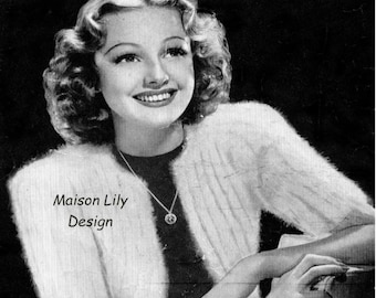 Bolero de punto vintage, circa 1940. Bolero de angora Virginia Grey's de Bestway 751: instrucciones de cambio de tamaño incluidas.